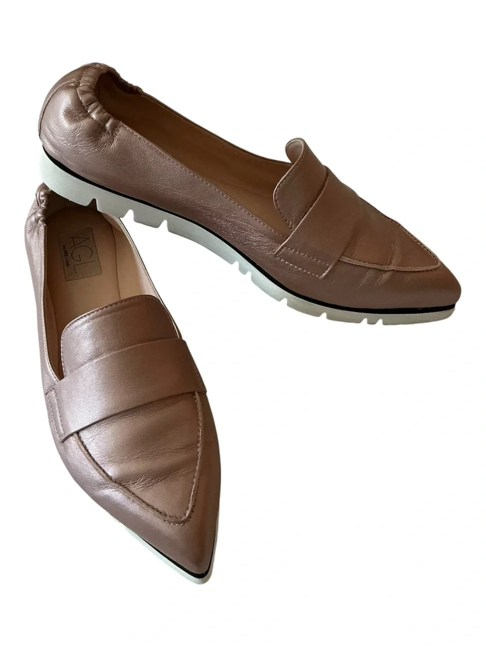 AGL Micro Pointed Toe Loafer in Metallic Rose Pink Leather Size 42 - Picture 2 of 10